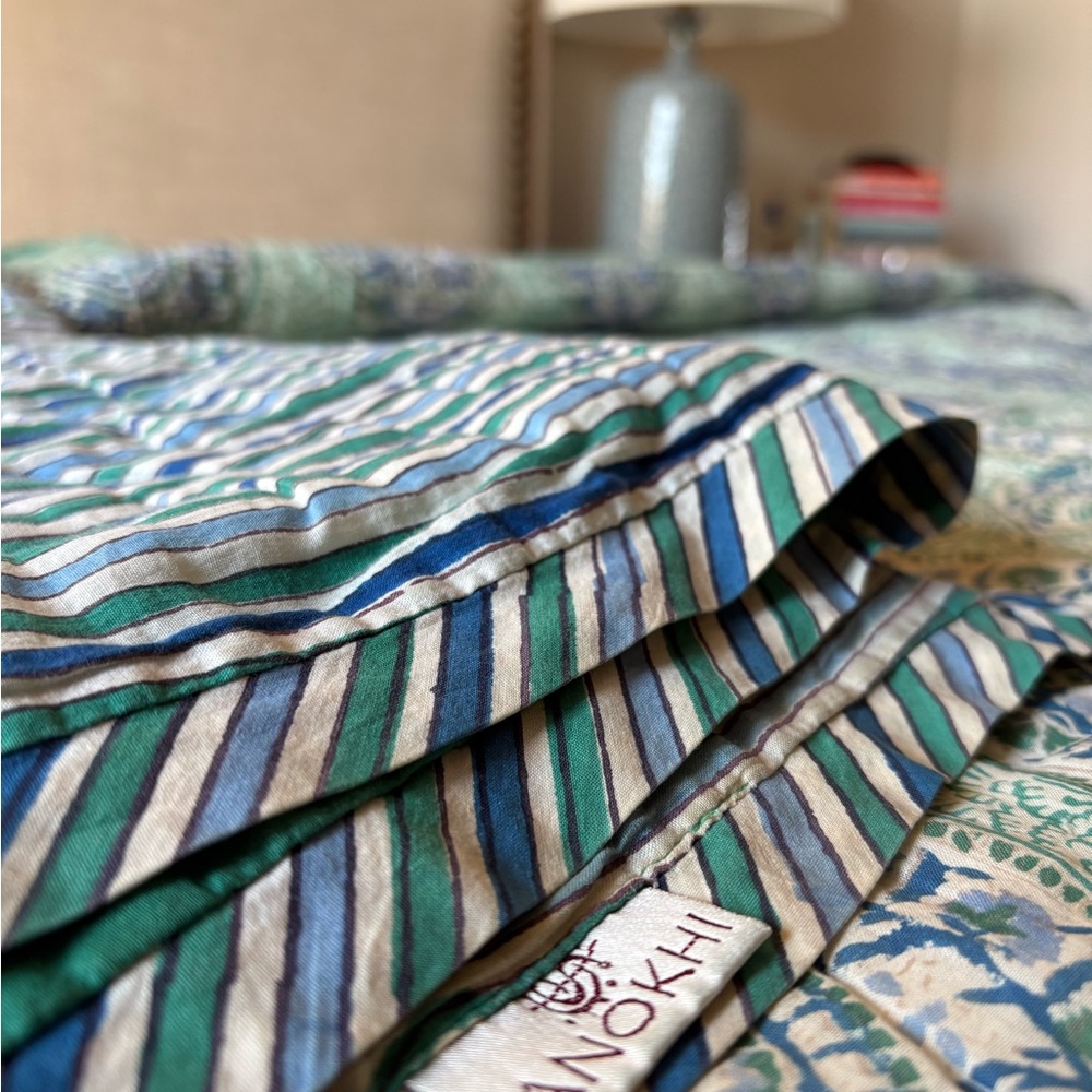 Elegant Paisley Quilt in Green and Blue